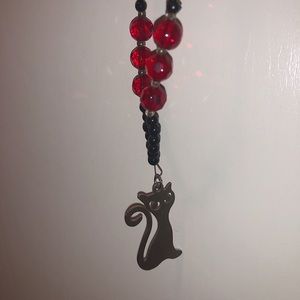 Long Red and Black Cat Necklace